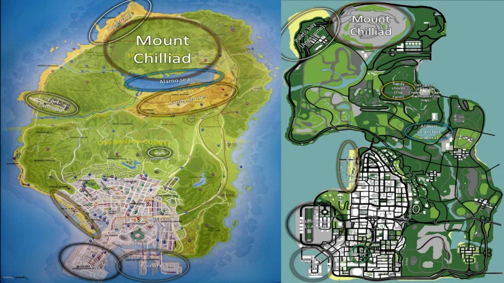 La evolución de Rockstar ¿GTA V está a la altura? 3 Mapa de GTA 5 vs mapa de San Andreas La evolucion de Rockstar Orgullogamers