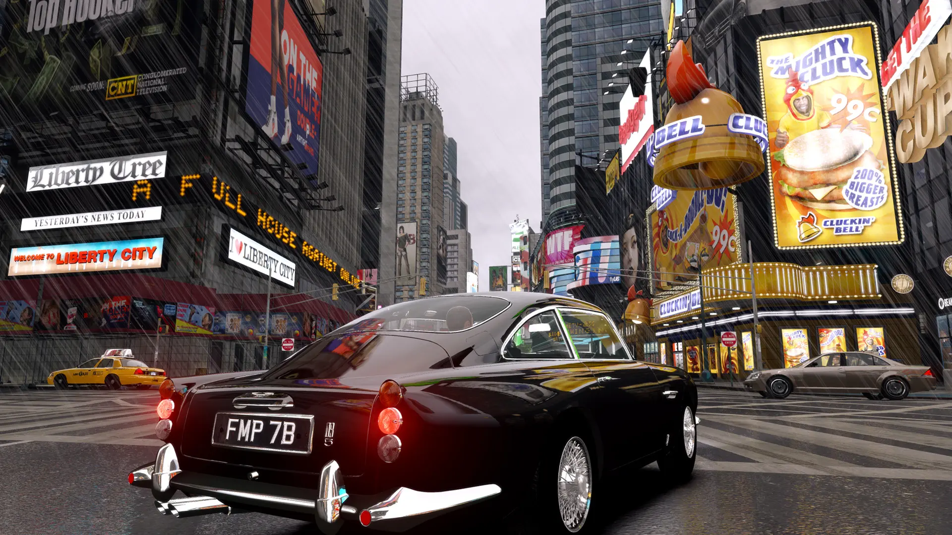 Un coche de los años 50, con muchos reflejos y viéndose muy realista gracias a un mod en GTA IV para PC.