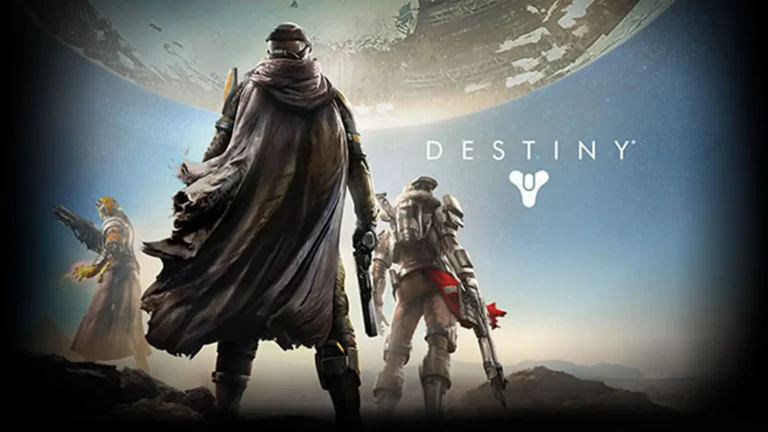 Varios personajes armados posando para el tráiler de Destiny, observando un planeta de espaldas a la cámara.