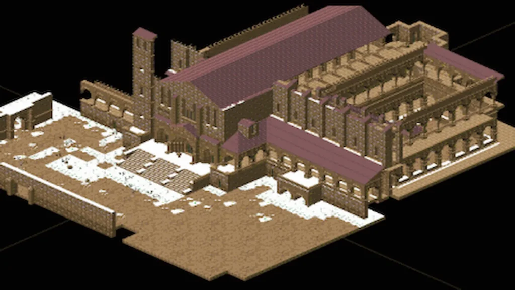 Mapa isométrico del monasterio en La abadía del crimen.