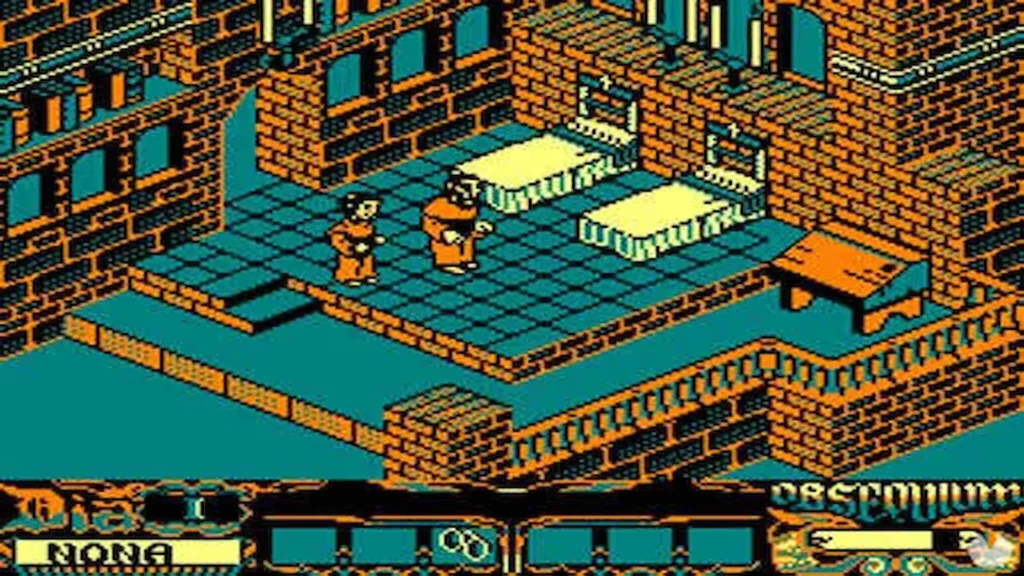 Captura del videojuego La abadía del crimen en su versión original de los 80.