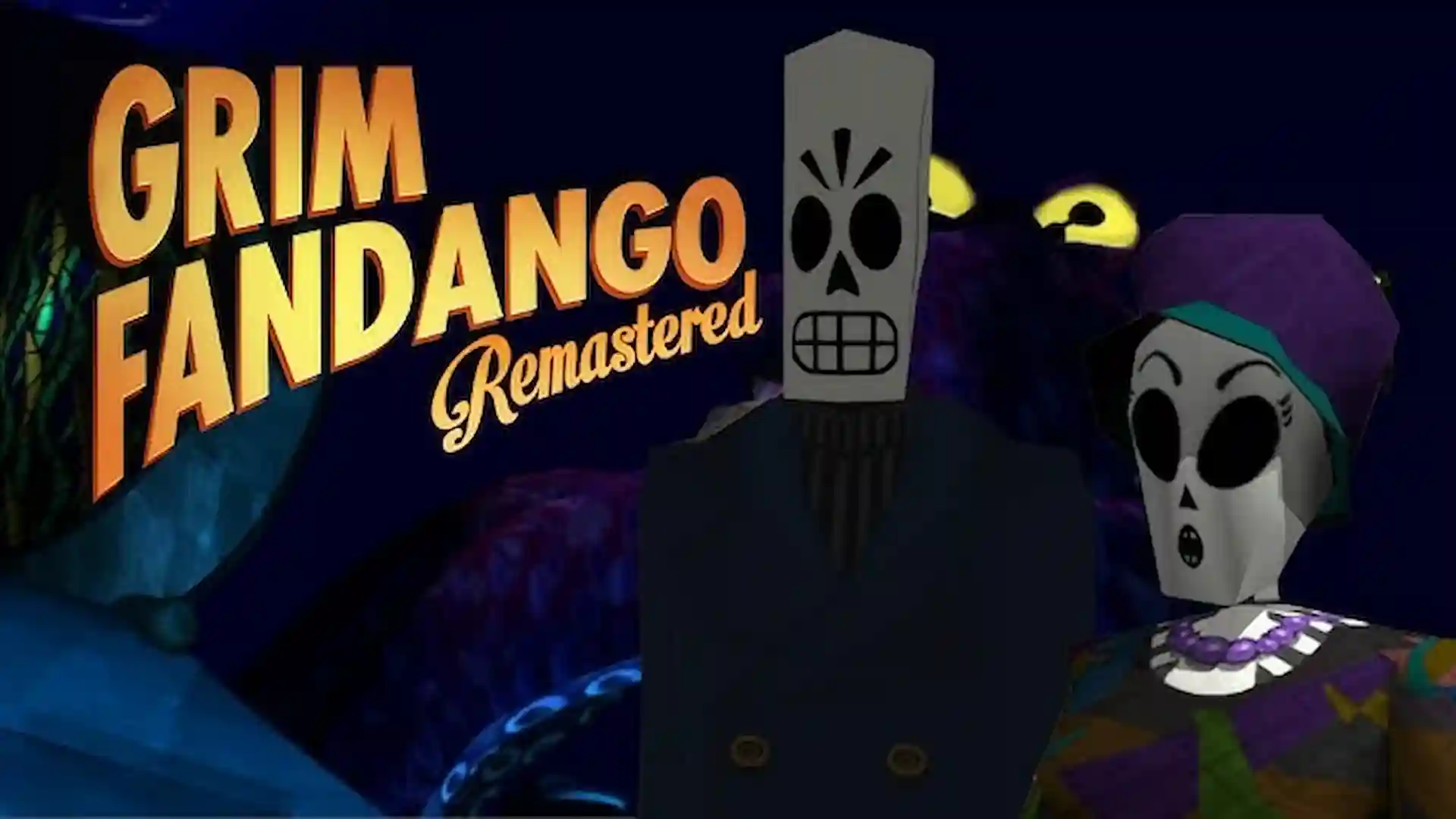 Manny y Mercedes en una escena del juego Grim Fandango remasterizado.