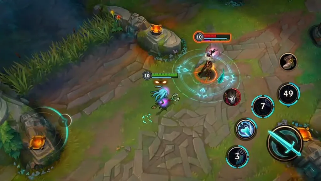 Captura de gameplay de League of Legends con dos campeones enfrentándose en el mapa y la interfaz visible.