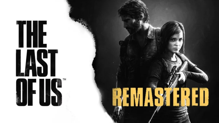 Portada del The Last Of Us en PS4, de su versión Remastered, con Joel y Ellie en blanco y negro posando con sus armas.