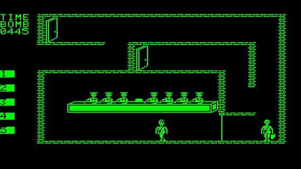 Soldados verdes en plataforma dentro de castillo durante misión en Beyond Castle Wolfenstein, cronómetro visible.