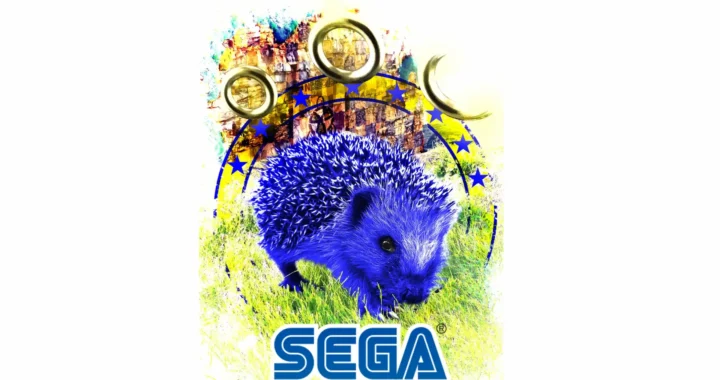 Erizo azul real sobre hierba con anillos dorados y el logo de SEGA, un guiño a que vuelva Sonic a sus raíces.