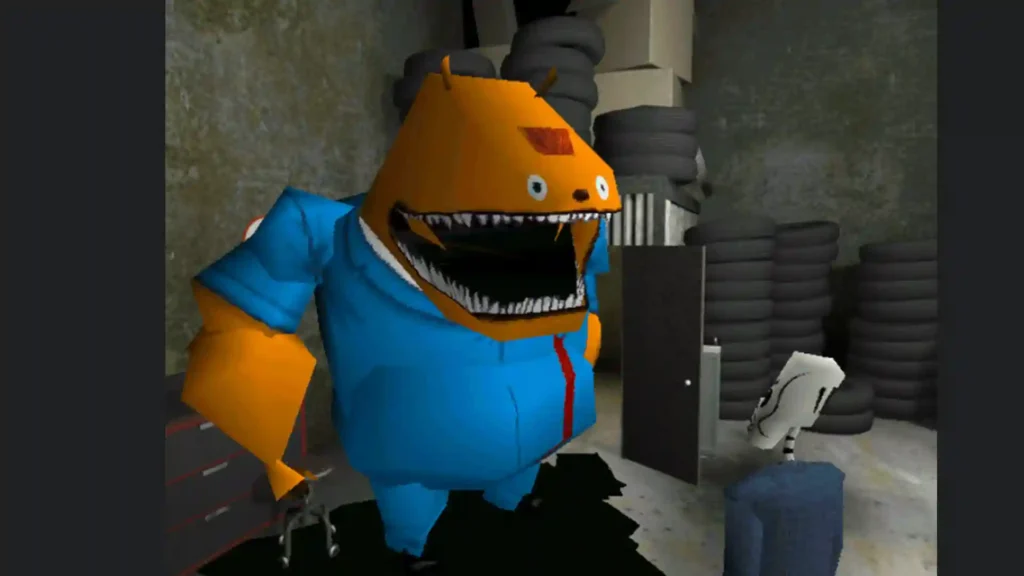Criatura mecánica llamada Glottis grita furiosa en el taller, parte esencial de la guía de Grim Fandango.