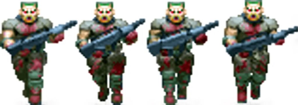 El análisis infernal - Doom y Doom 2 2 Soldados zombis de Doom y Doom 2 presentados como sprites sobre un fondo blanco.