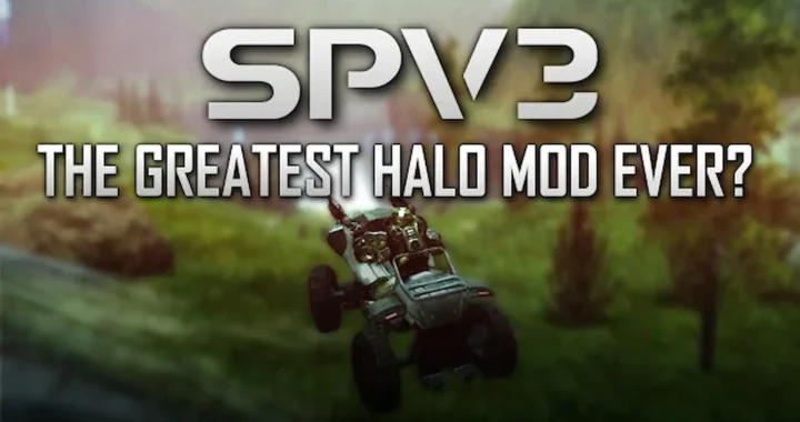 Un vehículo verde todoterreno saltando por una llanura verde en el mod de Halo SPV3.