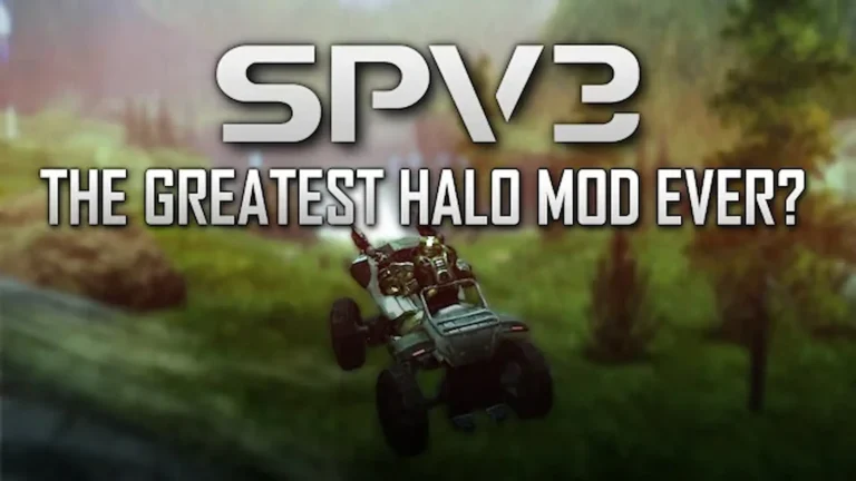 Un vehículo verde todoterreno saltando por una llanura verde en el mod de Halo SPV3.