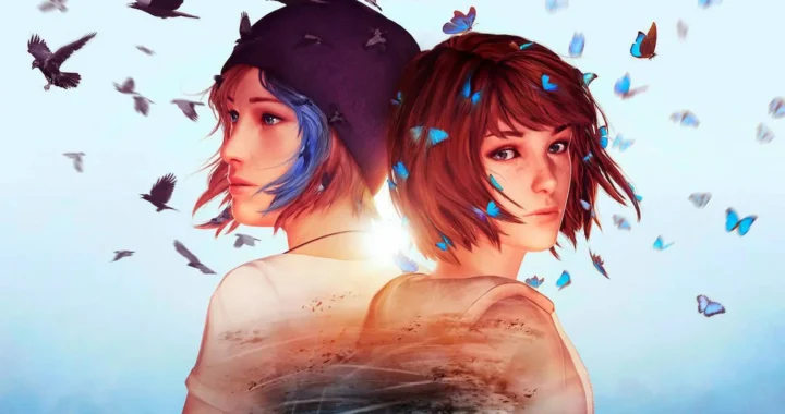 Max y Chloe de espaldas con mariposas y cuervos volando.