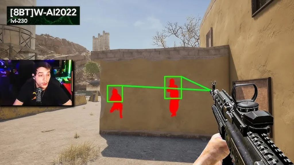 Streamer muestra un aimbot en PUBG, donde los jugadores son marcados con cajas verdes, la herramienta del cheater en acción.