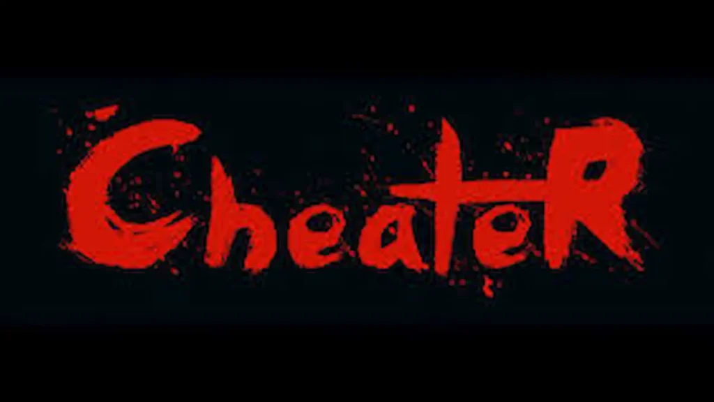 La palabra "Cheater" en un estilo de letras rojas sangrientas sobre un fondo negro, ilustrando la amenaza del cheater.