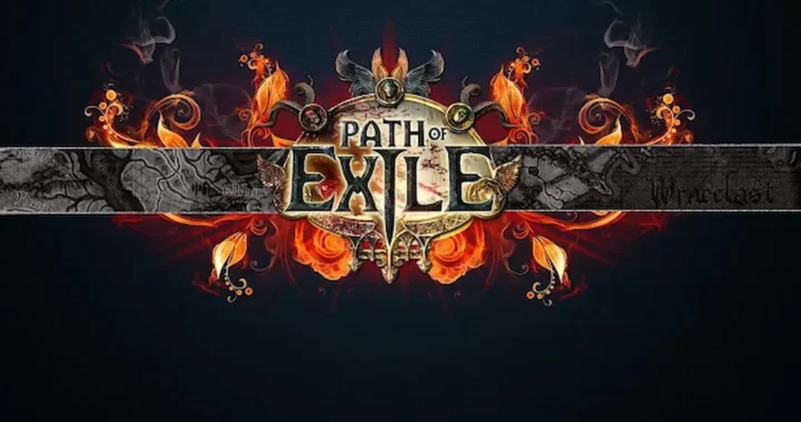 Logotipo oficial de Path of Exile con tipografía metálica, engranajes y estética de fantasía oscura.