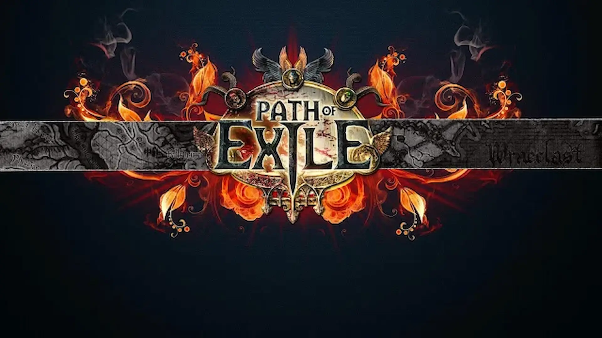 Logotipo oficial de Path of Exile con tipografía metálica, engranajes y estética de fantasía oscura.