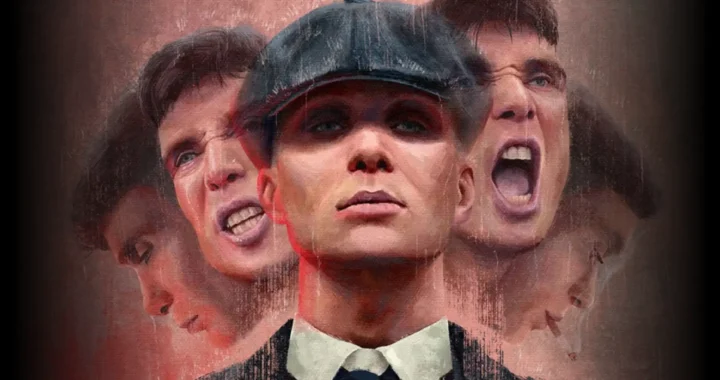 Tommy Shelby, mosaico con varias expresiones del actor que lo encarna, siendo Peaky Blinders un ejemplo de series que todo seriéfilo debería ver.