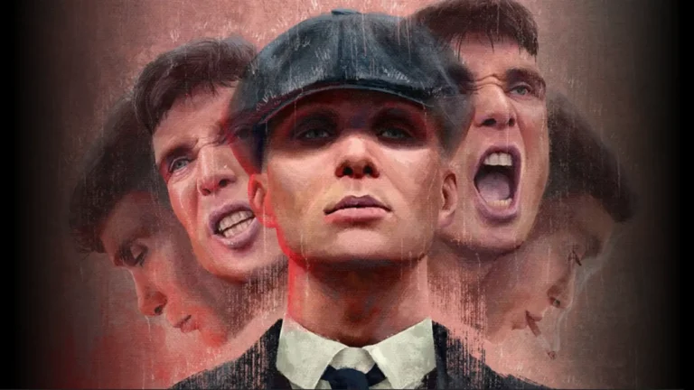 Tommy Shelby, mosaico con varias expresiones del actor que lo encarna, siendo Peaky Blinders un ejemplo de series que todo seriéfilo debería ver.