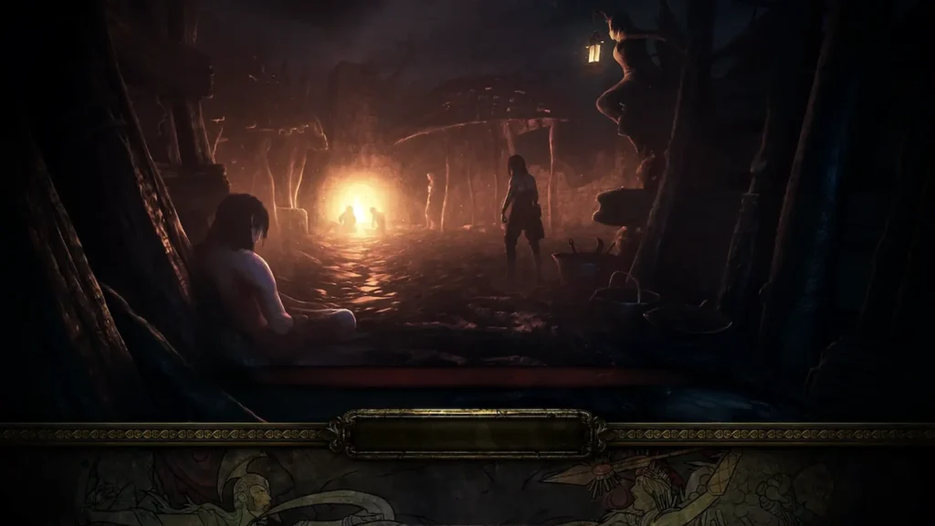 Campamento inicial Vigilancia de Lioneye en Path of Exile, con personajes refugiados alrededor de una hoguera.