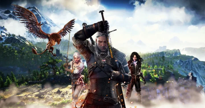 Geralt desenfundando su espada junto a Ciri y Yennefer, demostrando el realismo de The Witcher 3 y sus gráficos.