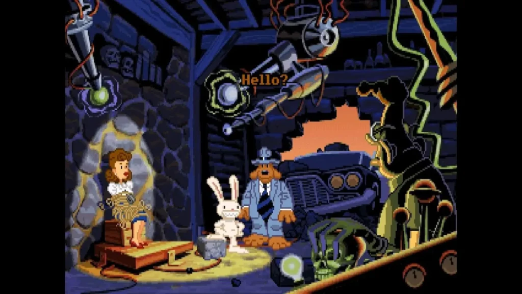 Sam & Max Hit the Road, escena en la que rescatan a una mujer atada en un sótano.