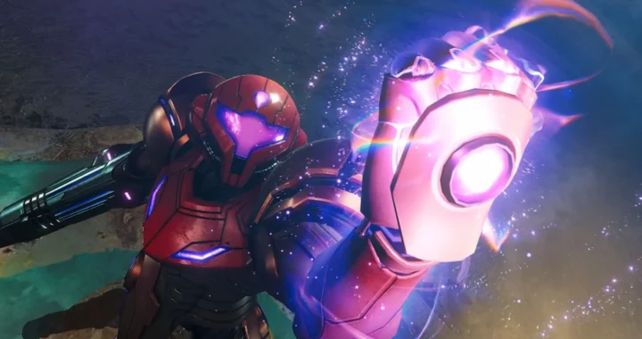 Samus Aran, protagonista de Metroid Prime 4, levantando su puño cargado de energía simbolizando el fracaso en los videojuegos.