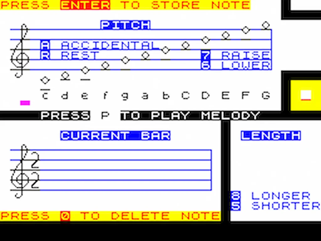 Pentagrama y notas en la interfaz del programa educativo Music Maker de la compilación Load n run 02.