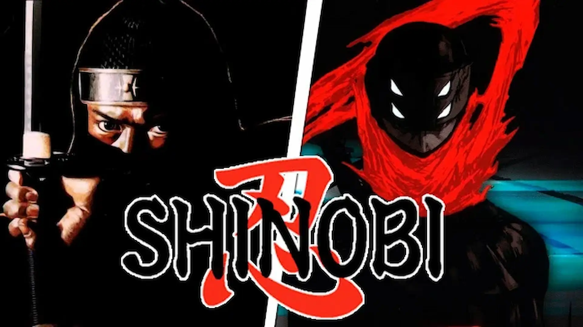 Rostro de ninja real y figura oscura envuelta en rojo enfrentados bajo el título, evocando el estilo icónico de la saga shinobi.