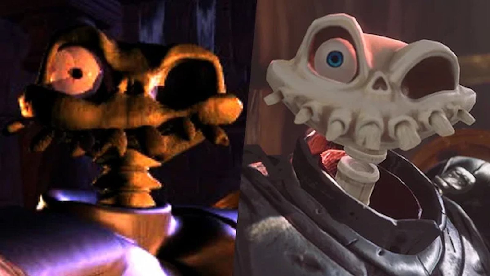 Comparativa de Sir Daniel Fortesque, viéndose en la cinemática de MediEvil y en el remake de MediEvil.