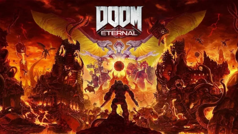 En el análisis de Doom Eternal, el Doom Slayer enfrenta a una horda demoníaca en un infierno apocalíptico dominado por un titán alado.