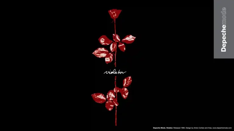 Una flor con pétalos rojos en un fondo negro. Portada del disco Violator de Despeche Mode.