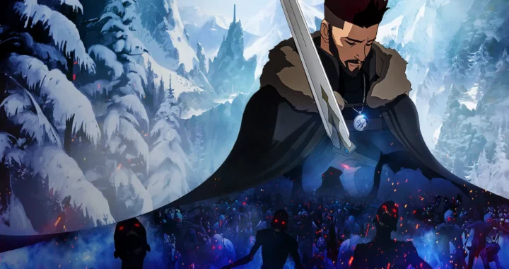 Vesemir empuña su espada sobre un ejército de monstruos con los ojos rojos en The Witcher: Nightmare of the Wolf.