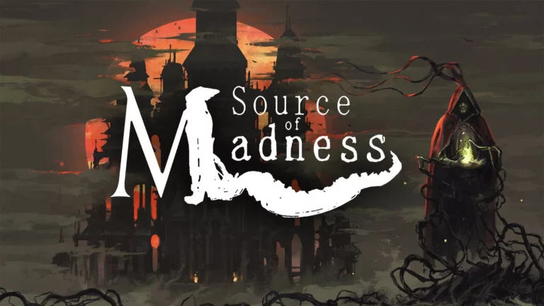 Portada de Source Of Madness, donde vemos un castillo bañado por la niebla y una luna naranja.