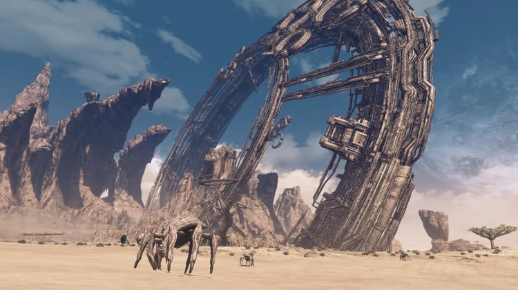 Xenoblade Chronicles X y las historias que esconde su mundo salvaje 3 Paisaje de Xenoblade Chronicles X donde vemos un anillo gigante enterrado en la arena del desierto de Oblivia. ¿Aparecerá también en el remaster de Xenoblade X?