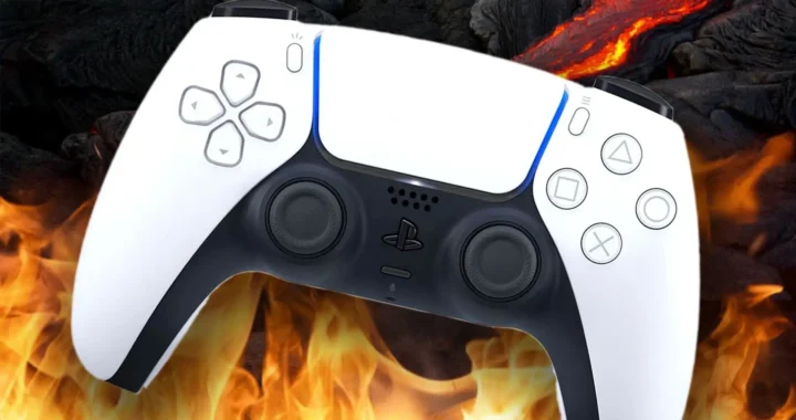 Dualsense en un fondo en llamas, simbolizando el caos que es PlayStation en estos momentos.