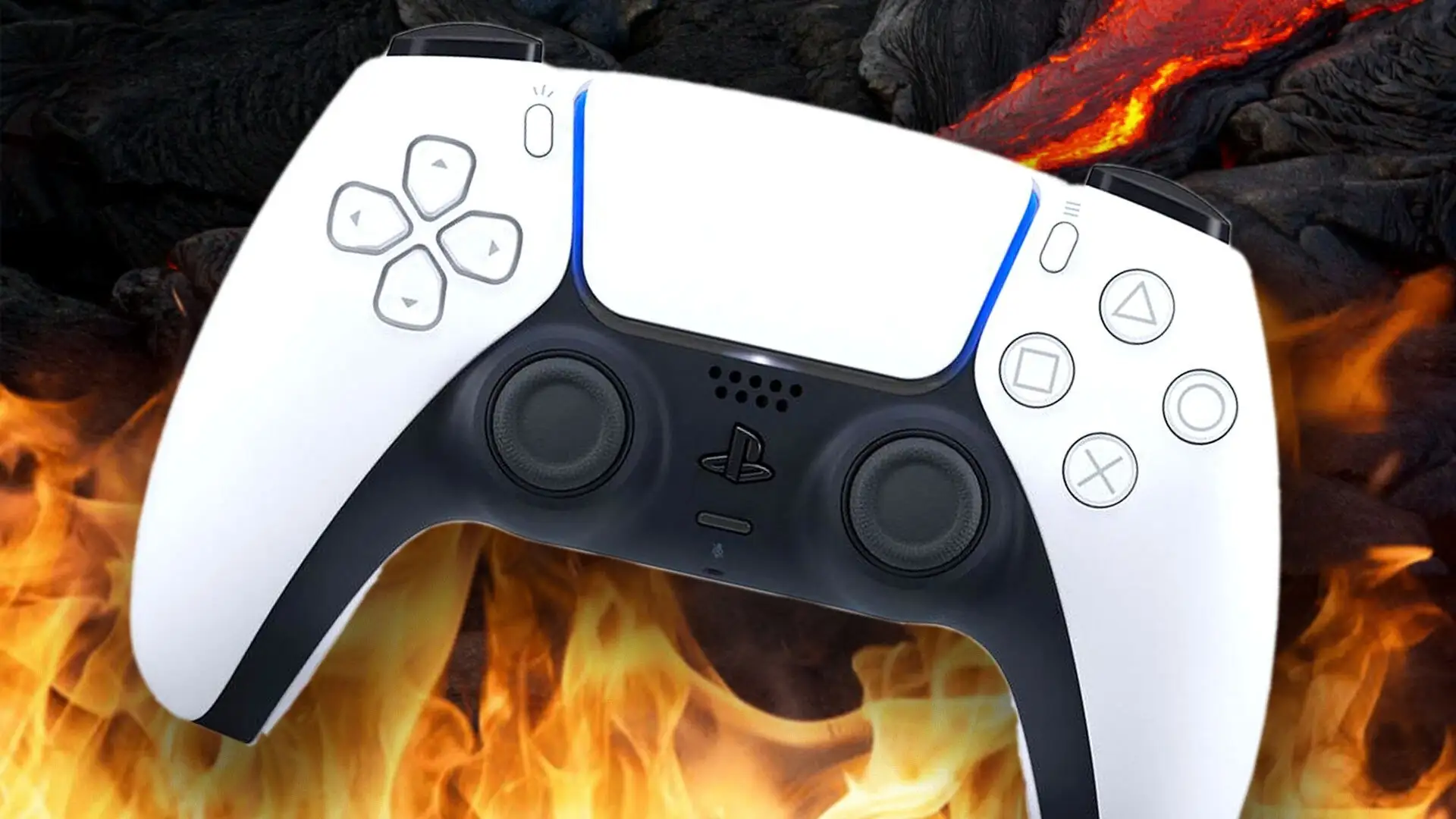 Dualsense en un fondo en llamas, simbolizando el caos que es PlayStation en estos momentos.