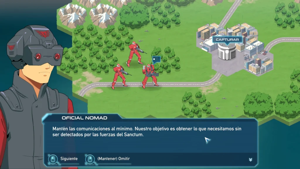 ¿Sin juegos de guerra por turnos en 2024? Eso es porque no conoces a Warborn y sus mecas 2 Tres mecas rojos desplegándose en un nivel colorido en el videojuego Warborn, uno de los mejores juegos de guerra por turnos dentro del panorama indie.