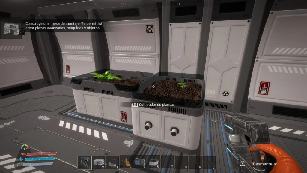 Análisis de Eden Crafters - Un juego de automatizar una terraformación 4 Dos cultivadores de plantas con plantitas. Están dentro del refugio.