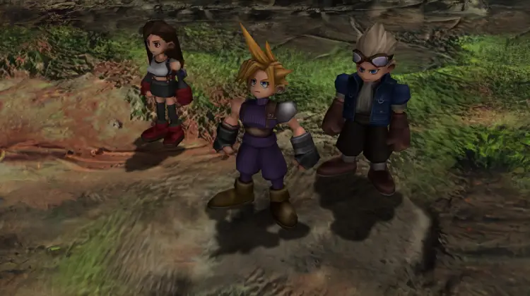 Personajes principales de Final Fantasy VII viendo al horizonte con el mod de NinoStyle Chibi.