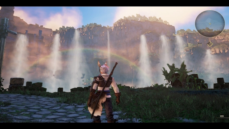 No te aguanto más Tales of Arise 4 El protagonista de Tales of Arise observando un arcoíris del paisaje.