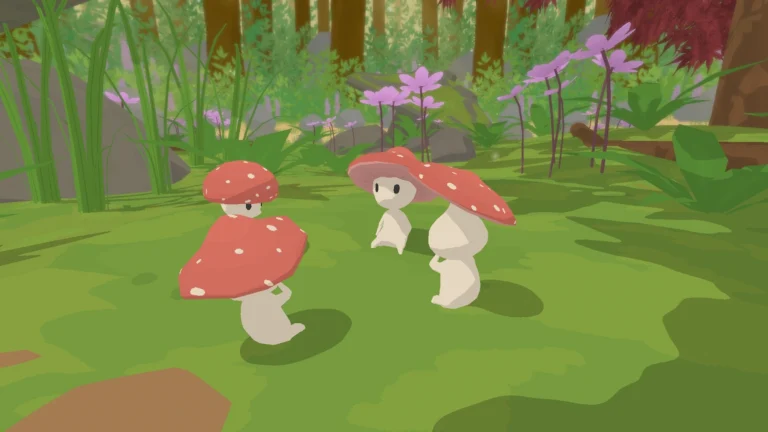 Un grupo de setas del videojuego Smushi come home sentadas juntas hablando del FOMO.