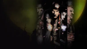 Análisis de Onimusha 2: Samurai's Destiny 7 Portada de Onimusha 2: Samurai's Destiny donde salen avatares de los protagonistas sobre un fondo verde y oscuro.
