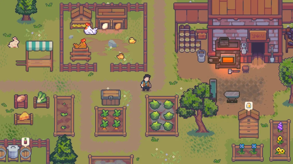 Summer Next Fest 2025 2 Una juego de granjas, visto desde arriba, con aspecto pixel, perteneciente a las demos del Summer Next Fest 2025.