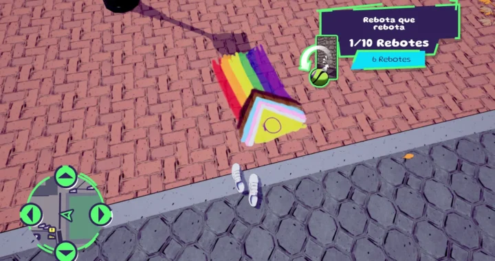 Unas zapatillas o bambas vistas desde arriba, en el centro hay una bandera lgtbi+ pintada en el suelo.