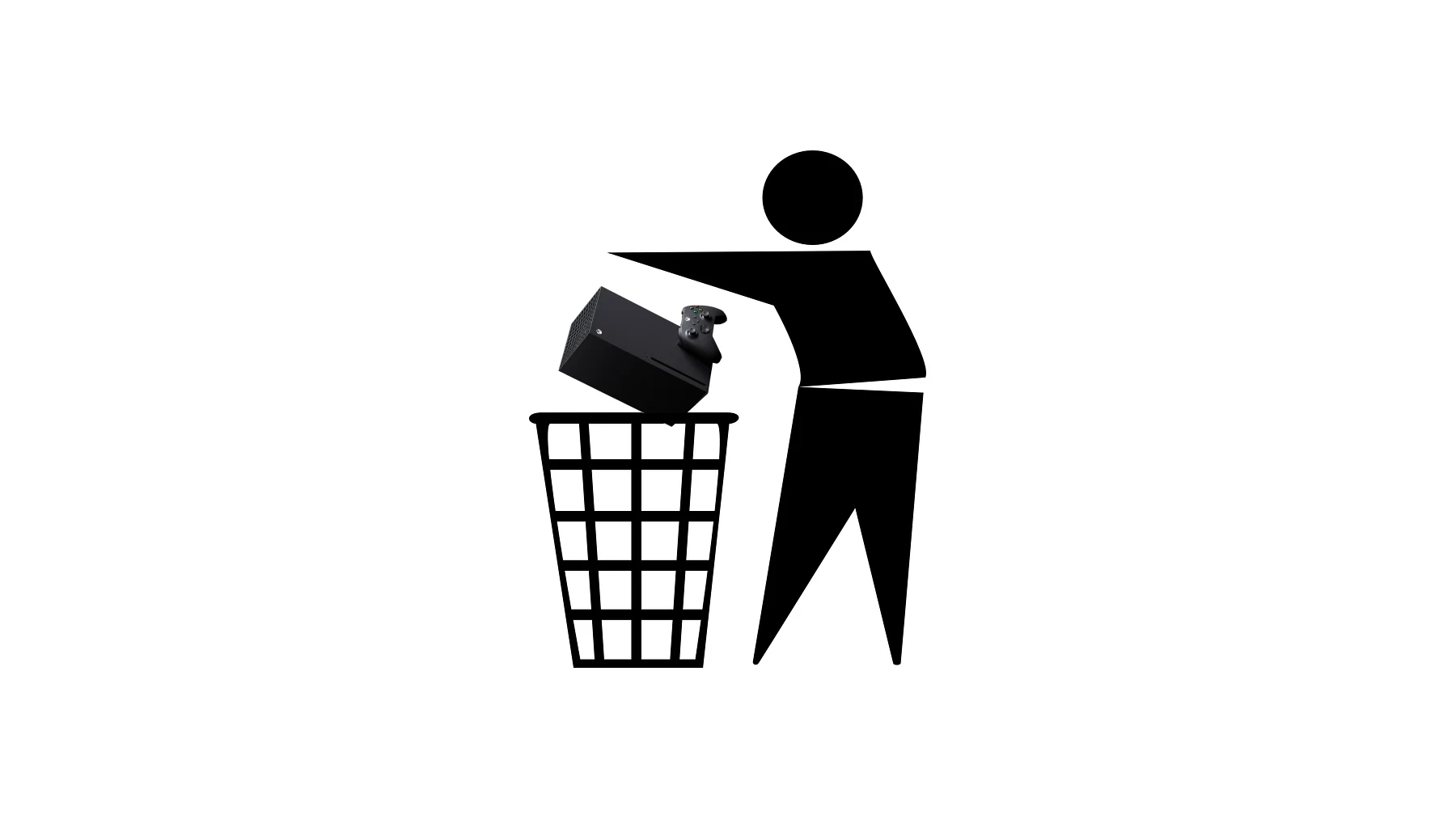 Símbolo de hombre tirando papel en la papelera pero tira una xbox series