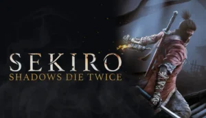 Lobo posando con su katana desenvainada, junto al logo del videojuego, para el análisis de Sekiro.