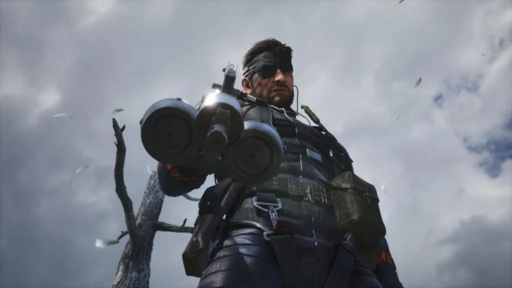 Big Boss apunta con la Patriot en una escena en primer plano en el análisis de Metal Gear Solid: Delta.