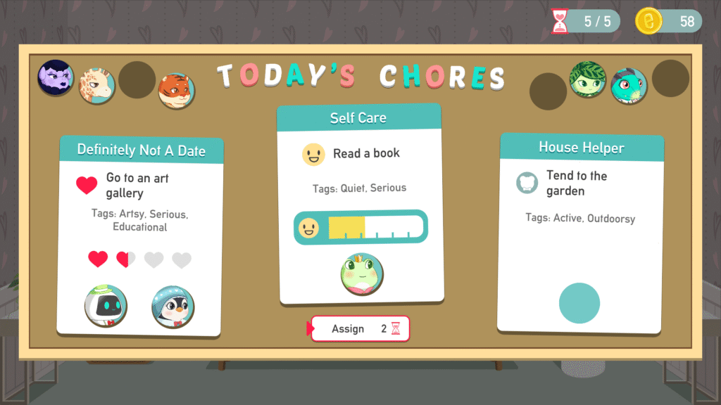 Tablón de tareas para asignar parejitas en Love, Ghostie