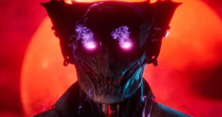 La pesadilla de Snake en Metal Gear Solid Delta muestra al jefe final Conde, una criatura de aspecto demoníaco con ojos morados brillantes.