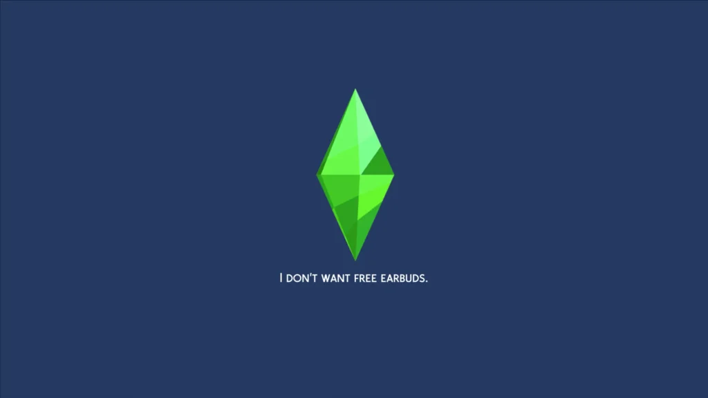 Pantalla de carga de Los Sims con el icónico diamante verde y un mensaje en inglés.