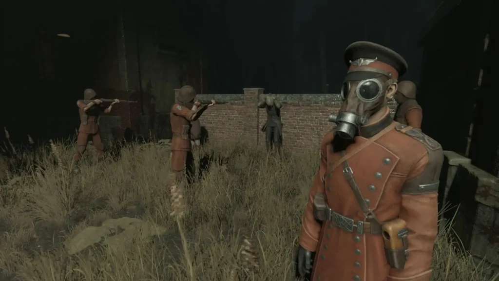 Soldados con máscaras de gas preparan una ejecución junto a un muro en Pathologic 2.